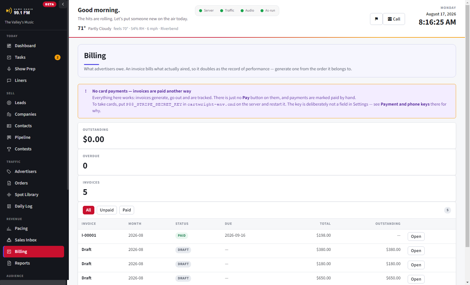 Billing: invoices with what was ordered against what aired.